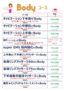 誕生日限定コース表【Bodyコース】